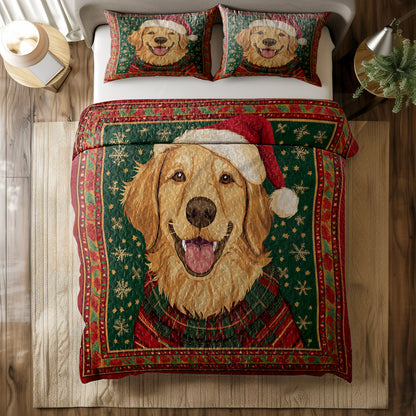 Ensemble de courtepointe toutes saisons Shineful 3 pièces Golden Retriever de Noël