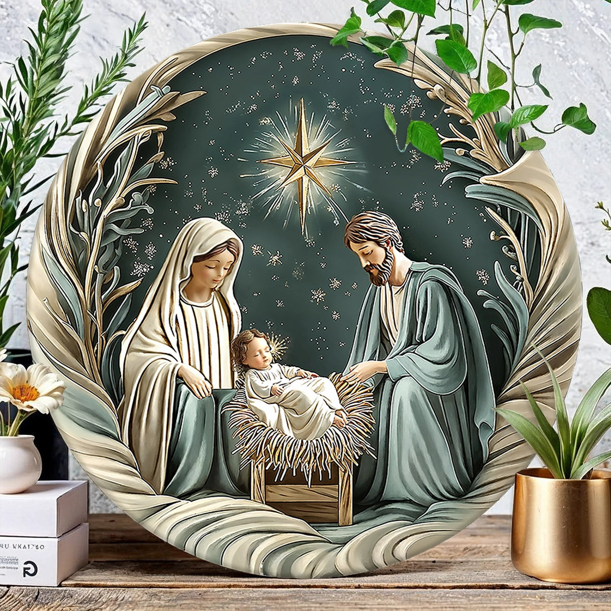 Shineful 2D Wooden Plaque, Hanging Decor, Door Sign - Divine Silent Night Nativity