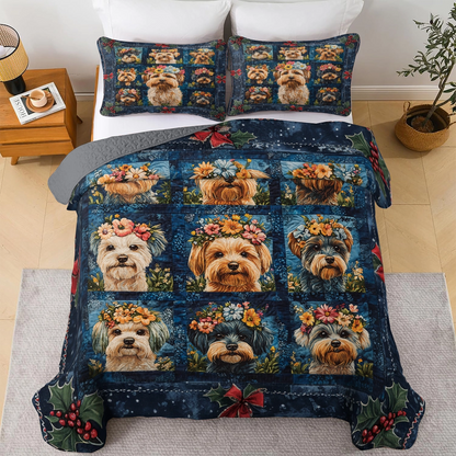 Shineful All Season Quilt 3-Piece Set - Yorkie Floral Dreams