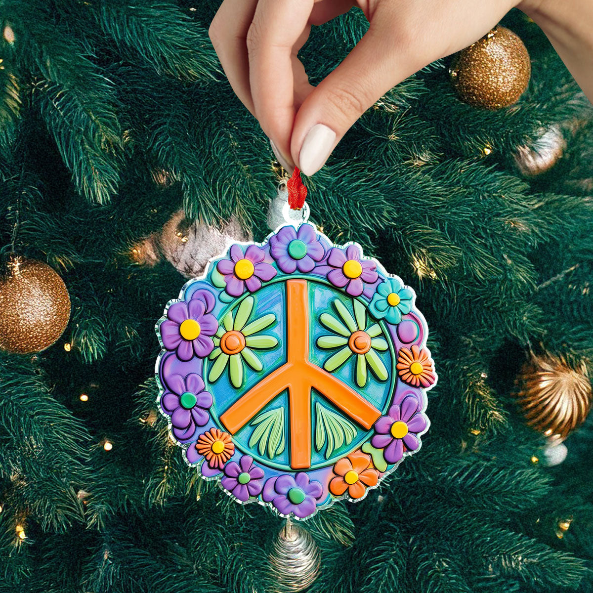 Shineful 2D Acrylic Ornament - Peace Sign And Flower