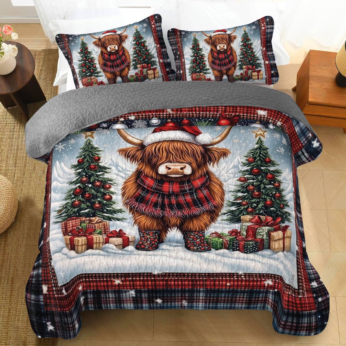 Shineful All Season Quilt 3-Piece Set Mooey Christmas