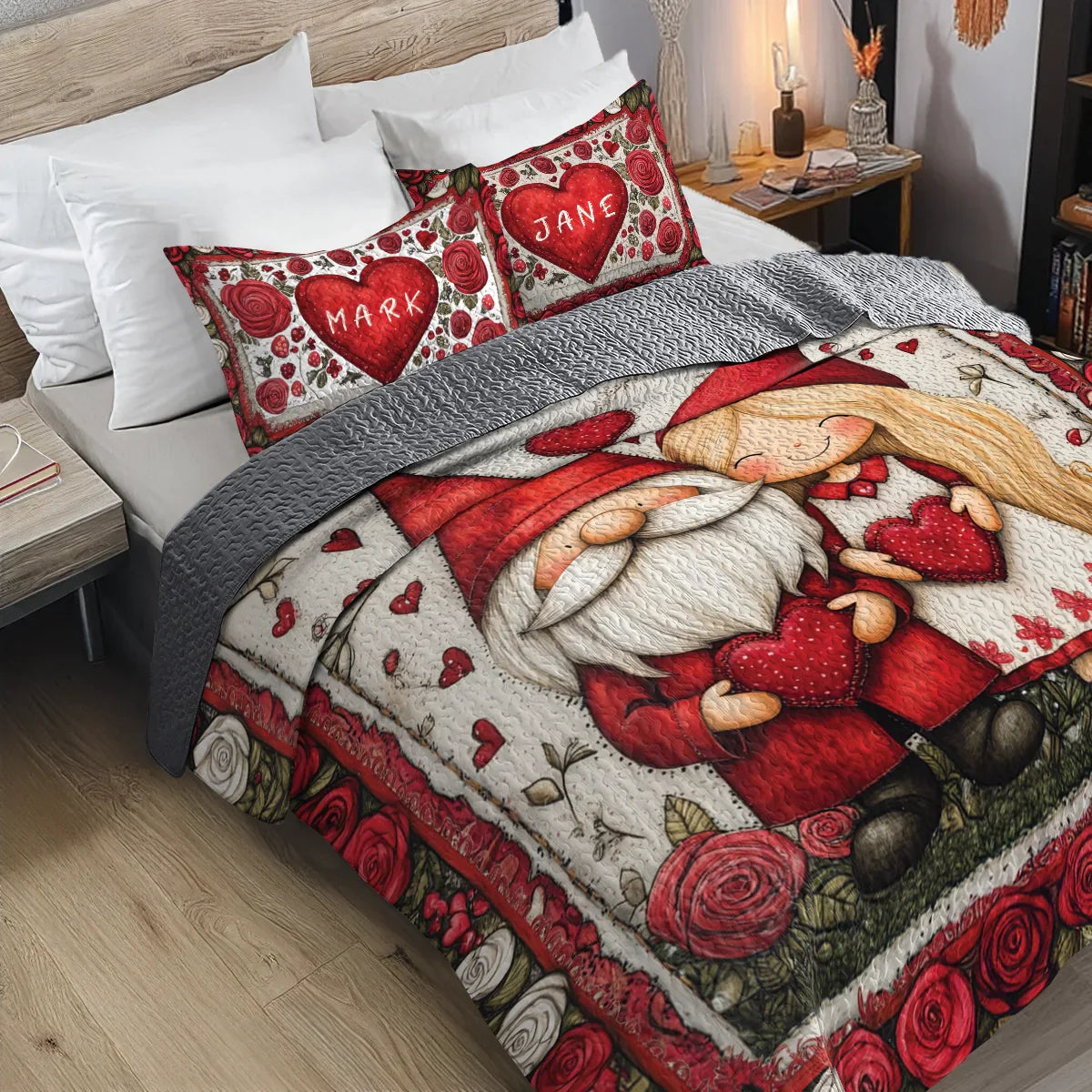 Shineful All Season Quilt 3-Piece Set - Pesonalized Romantic Valentine Couple