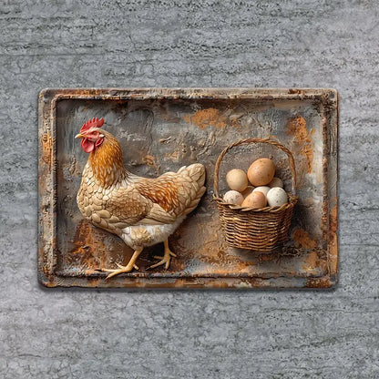 Shineful Metal Sign 2D Vintage Chicken and Fresh Eggs Aluminum