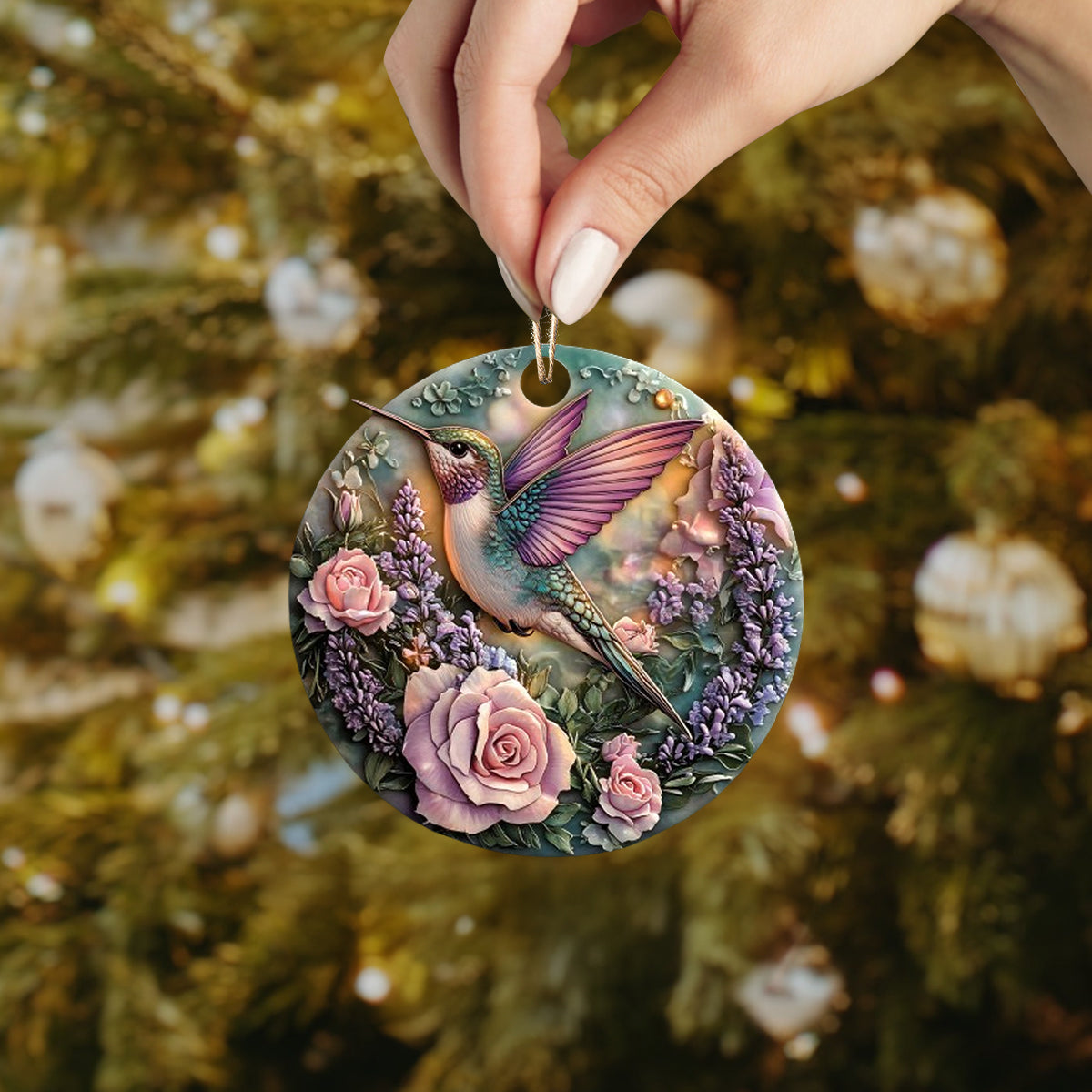 Shineful 2D Acrylic Ornament - Hummingbird Rose Garden