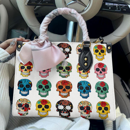 Shineful Leather Bag Colorful Sugar Skull Roses