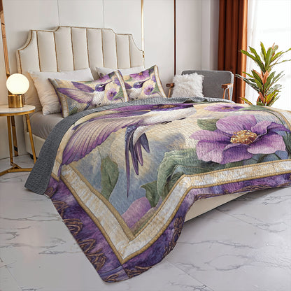 Shineful All Season Quilt 3-Piece Set Purple Hummingbird Dream