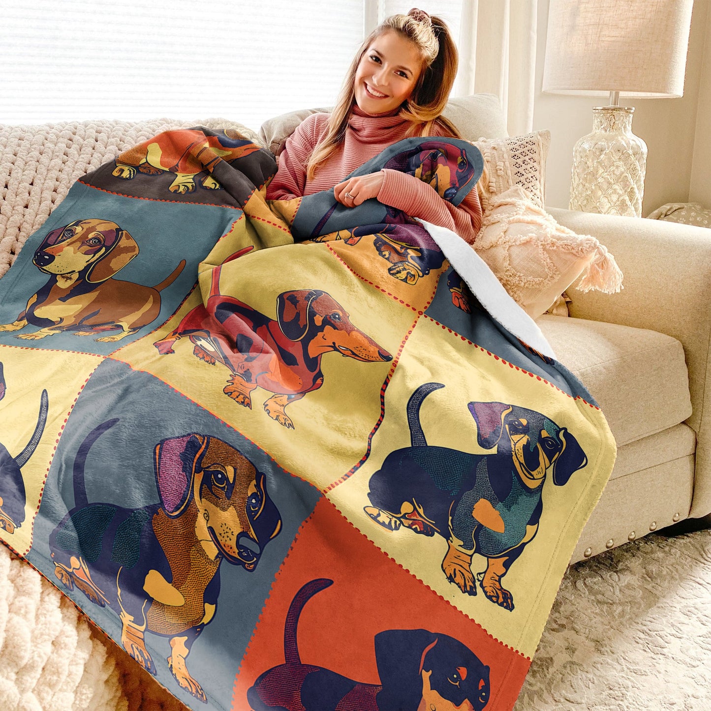 Shineful Fleece Blanket Dachshund Palette Patchwork