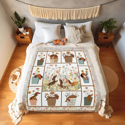 Shineful Woven Tapestry Throw Blanket - Flowers Dachshunds