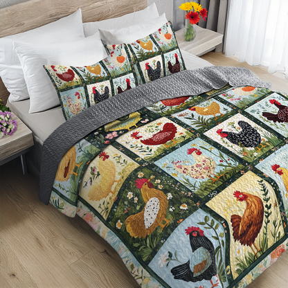 Shineful All Season Quilt 3-teiliges Set Charming Chicken Patchwork