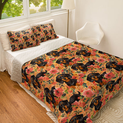 Shineful All Season Quilt 3-Piece Set Gorgeous Floral Dachshund