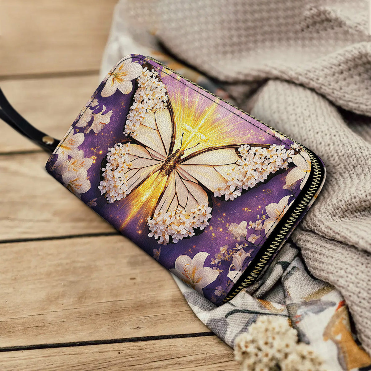 Shineful Leather Clutch Purse With Wristlet Strap Handle Pure Wings of Grace