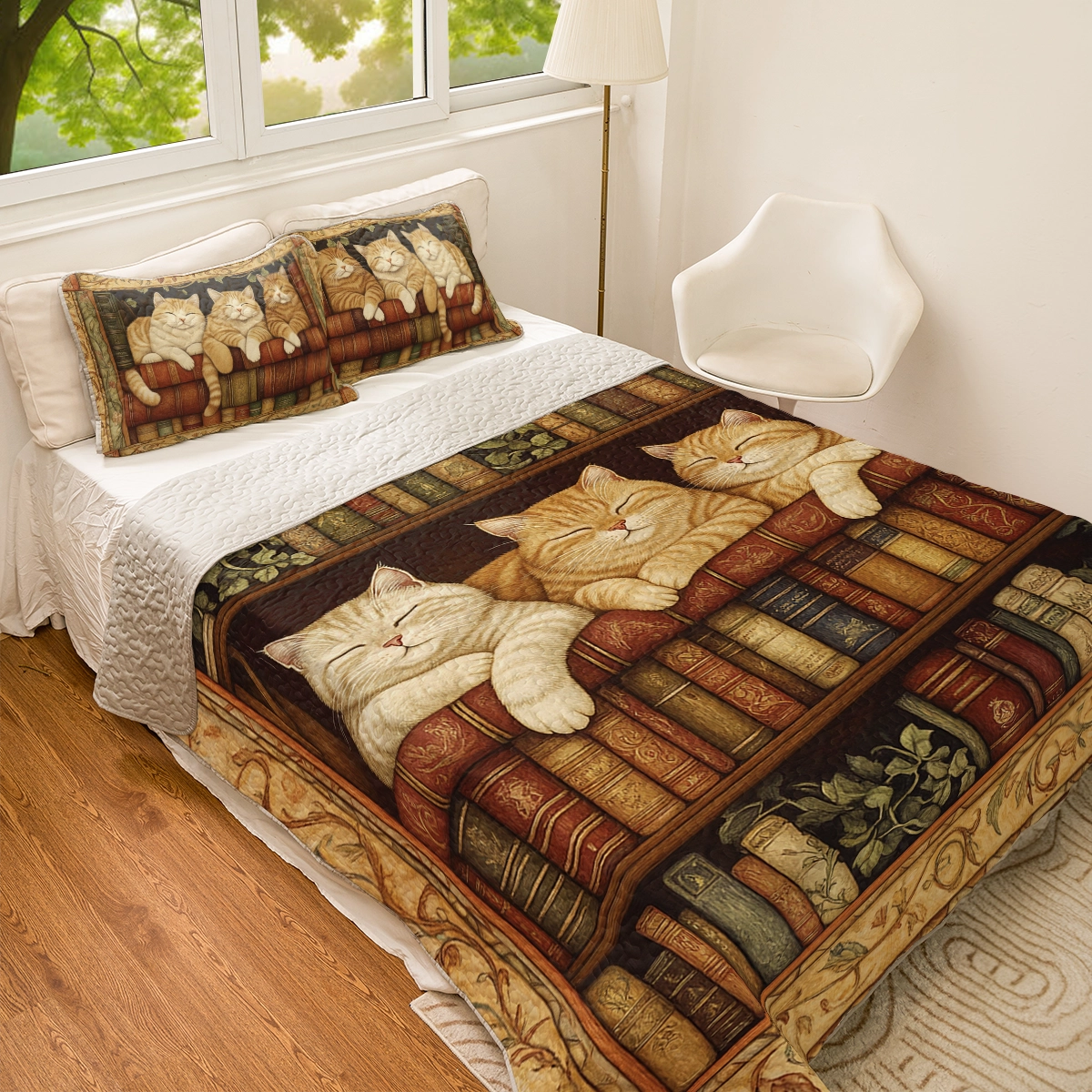 Shineful All Season Quilt 3-Piece Set - Books and Cats Comfort