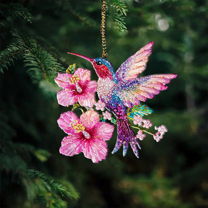 Shineful 2D Acrylic Ornament Sparkling Floral Hummingbird