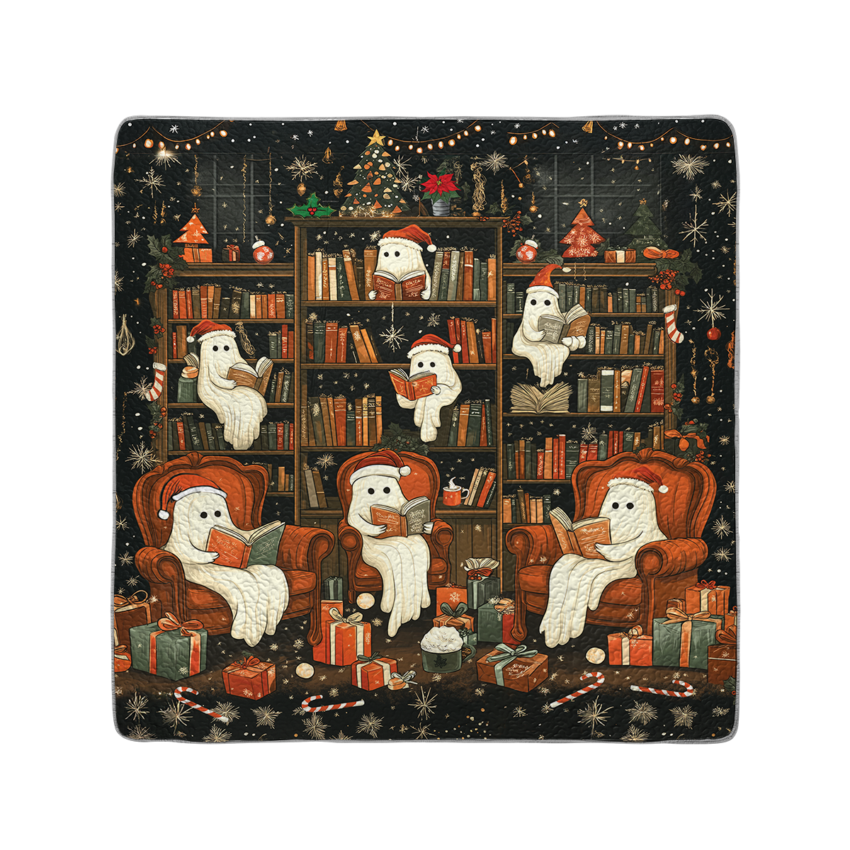 Shineful All Season Quilt 3-Piece Set Spooky Christmas Bookshelf