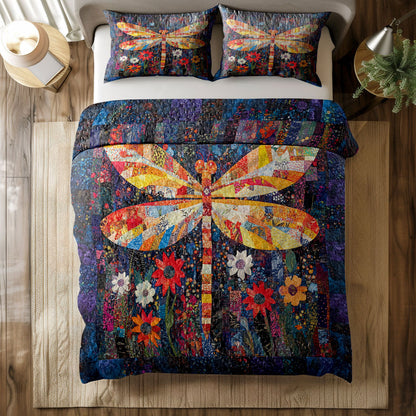 Shineful All Season Quilt 3-Piece Set Dragonfly’s Blooming Realm