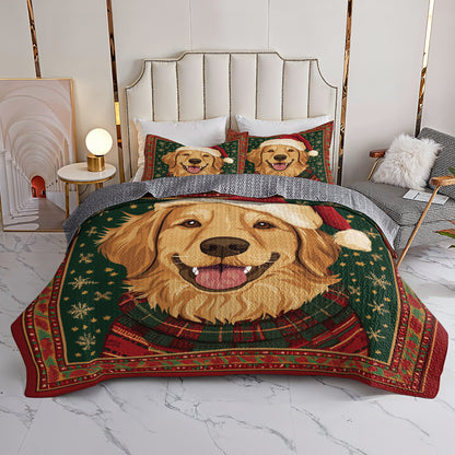 Shineful All Season Quilt 3-Piece Set Christmas Golden Retriever