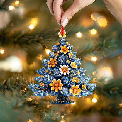 Glänzendes 2D Acrylornament Weihnachtsbaum mit goldenen Blütenblättern