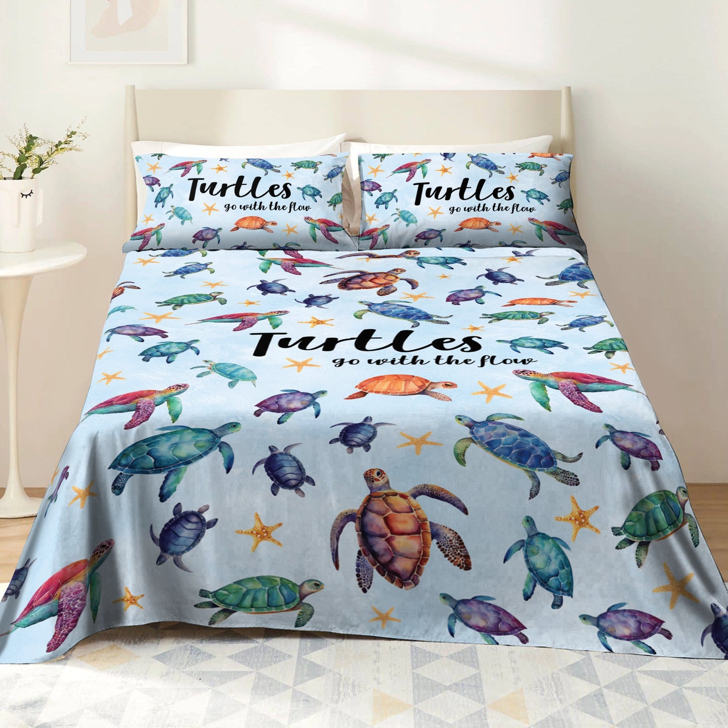 Shineful 4-Piece Bed Sheet Set - Sea Turtle Go With The Flow