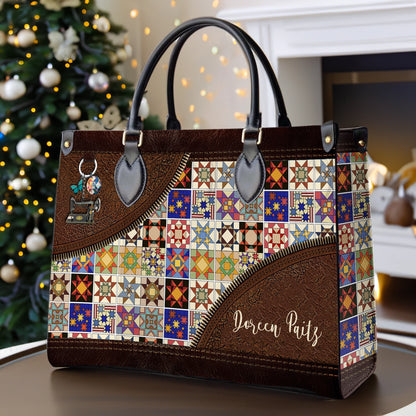 Shineful Leather Bag Personalized Colorful Quilt Blocks