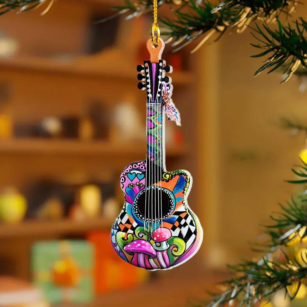 Shineful 2D Acrylic Ornament Hippie Peace Guitar