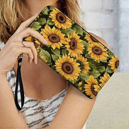 Shineful Leather Clutch Purse With Wristlet Strap Handle Sunflower Slumber