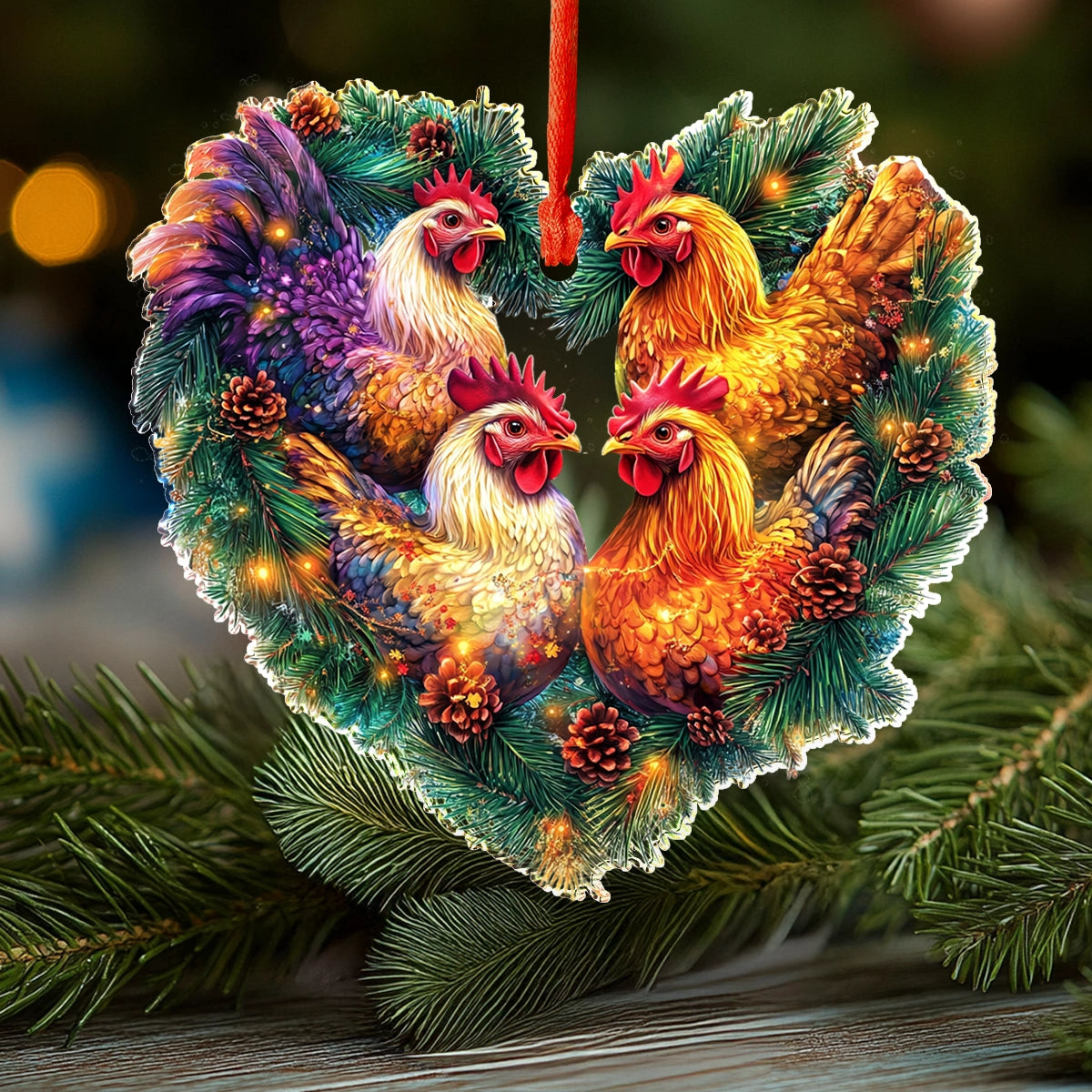 Shineful 2D Acrylic Ornament Chicken Festive Flock Heart