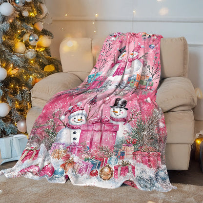 Shineful Fleece Blanket Pink Snowman Christmas