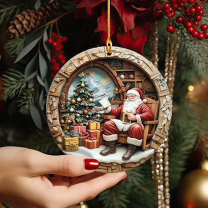 Shineful 2D Acrylic Ornament Cozy Cabin Santa