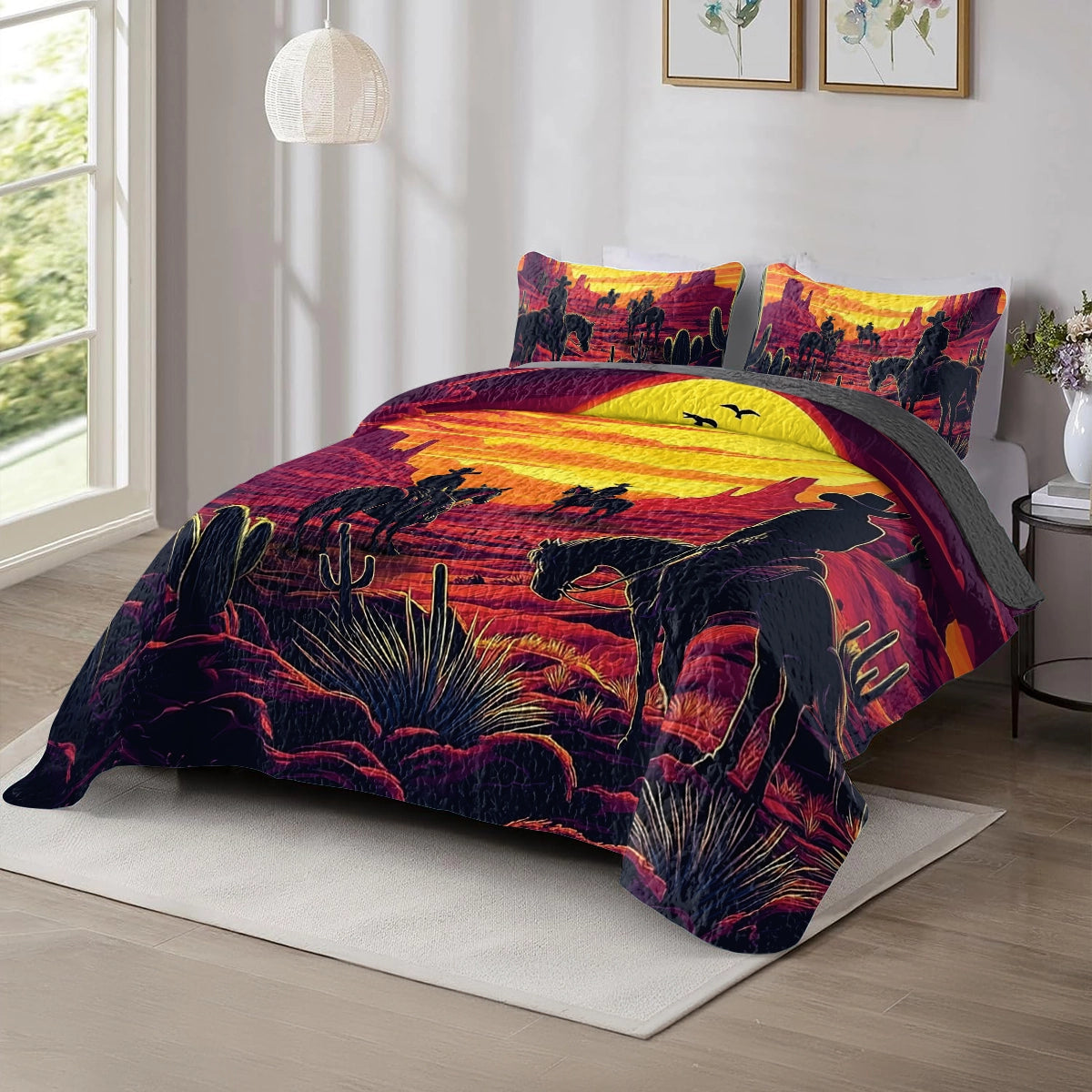 Shineful All Season Quilt 3-Piece Set -  Cowboy Sunset Wild West