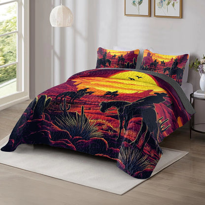 Shineful All Season Quilt 3-Piece Set -  Cowboy Sunset Wild West