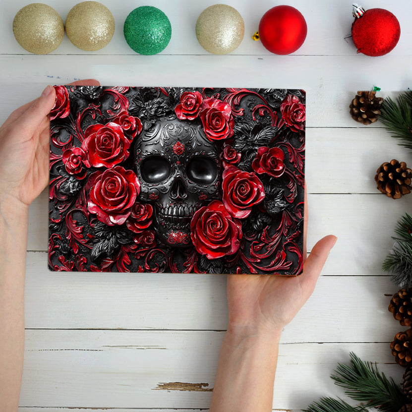 Shineful 2D Metal Sign Skull With Red Roses