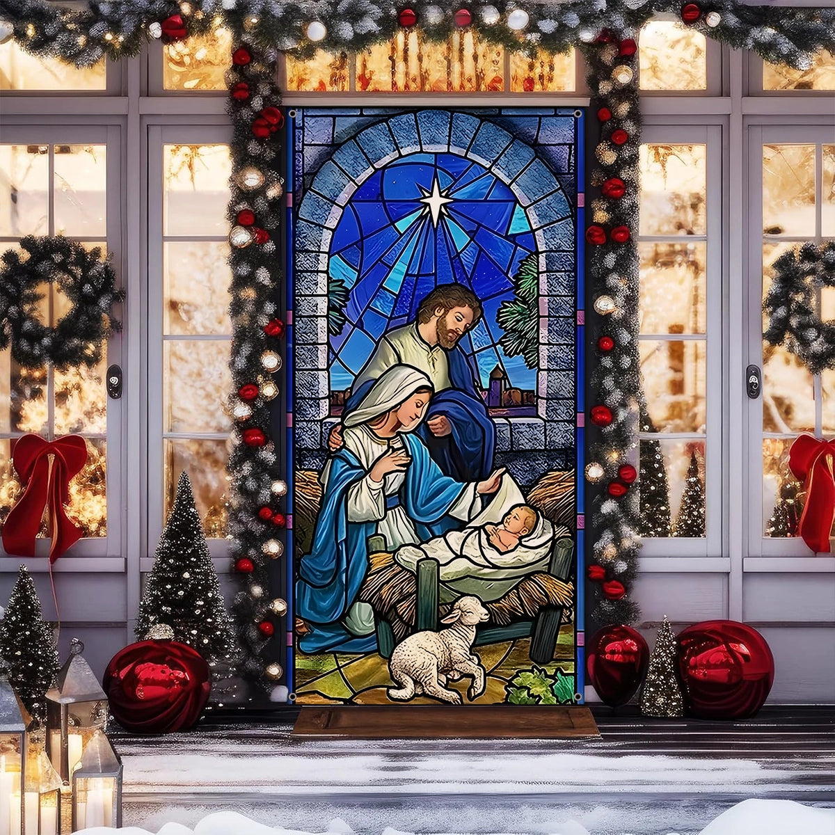 Shineful Door Cover Bethlehem Nativity