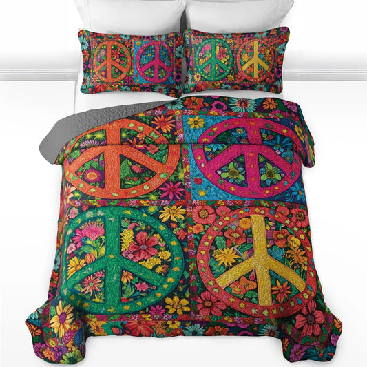 Ensemble de courtepointe toutes saisons Shineful 3 pièces - Radiant Hippie Peace