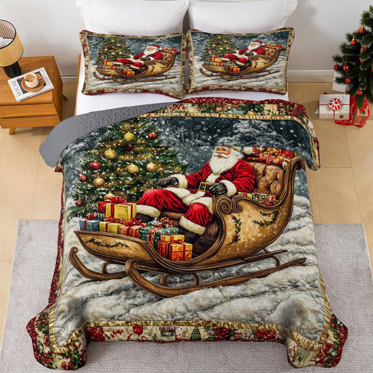 Shineful All Season Quilt 3-Piece Set Happy Santa