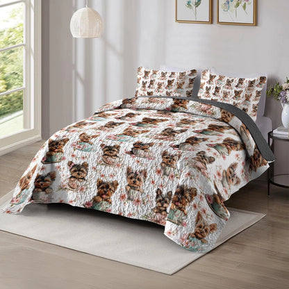 Shineful All Season Quilt 3-Piece Set - Yorkie Teacup Snuggle