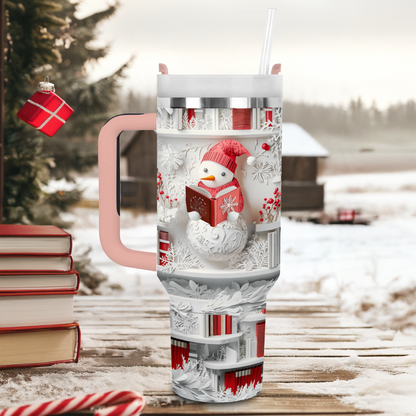 Shineful Tumbler Whimsical Snowman Book Lover