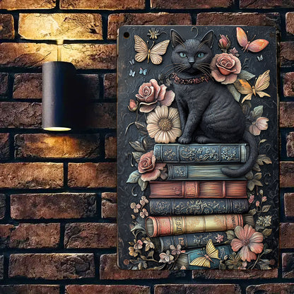 Shineful 2D Metal Sign Bookish Cat