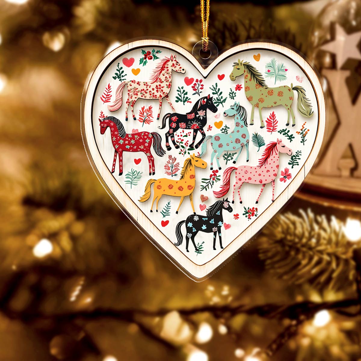 Shineful 2D Acrylic Ornament Beautiful Horses Floral