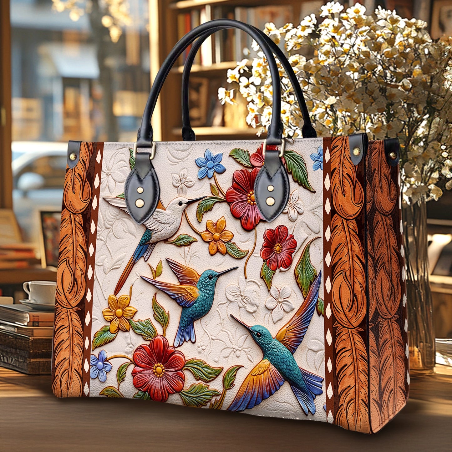 Shineful Leather Bag Hummingbird Blossom Flight