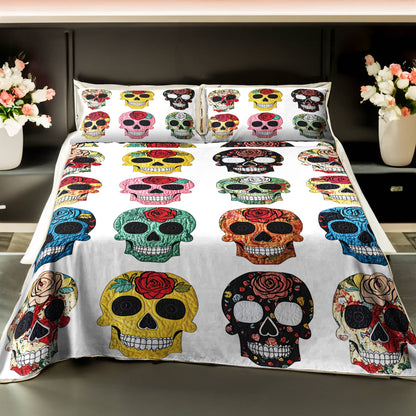 Shineful 4-Piece Bed Sheet Set Colorful Sugar Skull Roses