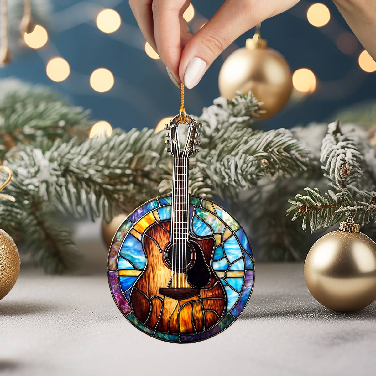 Shineful 2D Acrylic Ornament Stained Glass Guitar