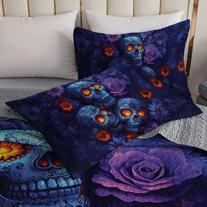 Shineful All Season Quilt 3-Piece Set - Midnight Sugar Skull