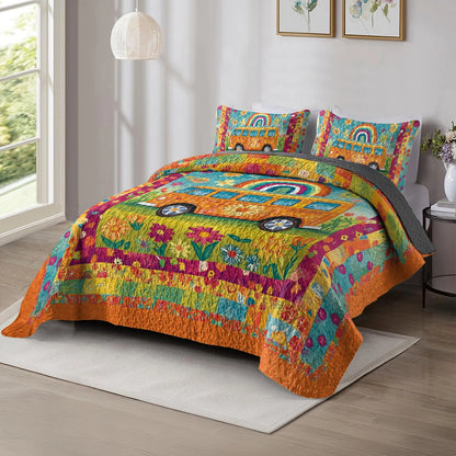 Shineful All Season Quilt 3-Piece Set Hippie Groovy Road Trip