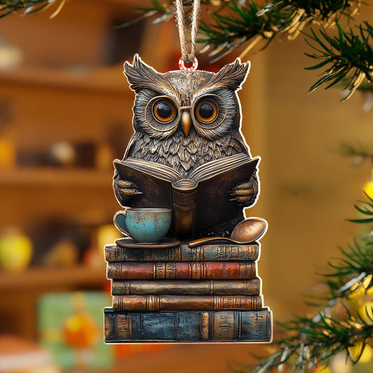 Glänzendes 2D-Ornament aus Acryl – Wise Owl Bookish