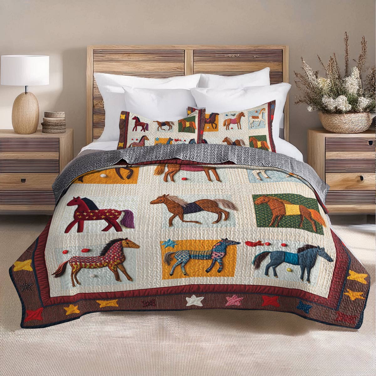 Shineful All Season Quilt 3-Piece Set Playful Horses