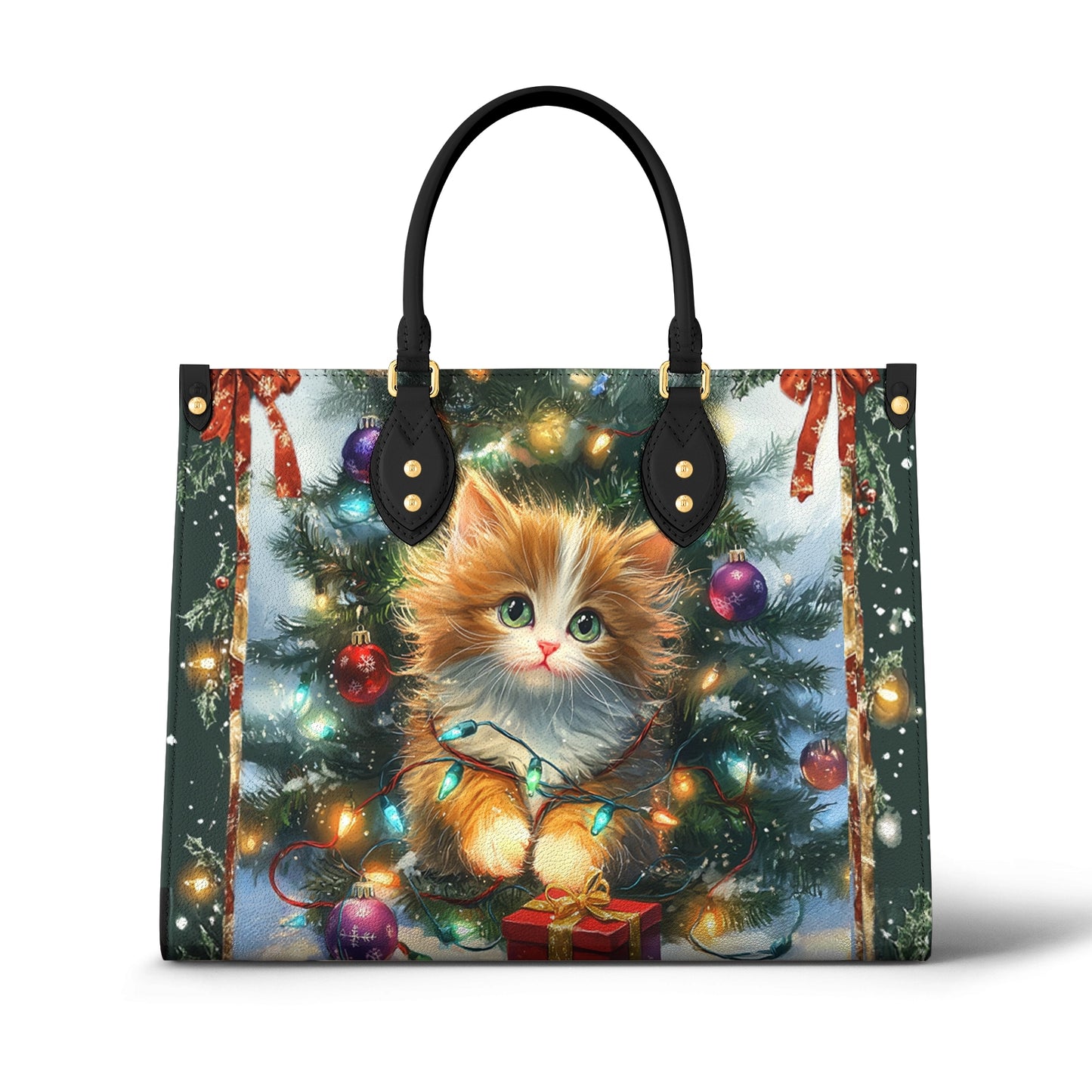 Shineful Leather Bag Under the Tree with Christmas Kitty