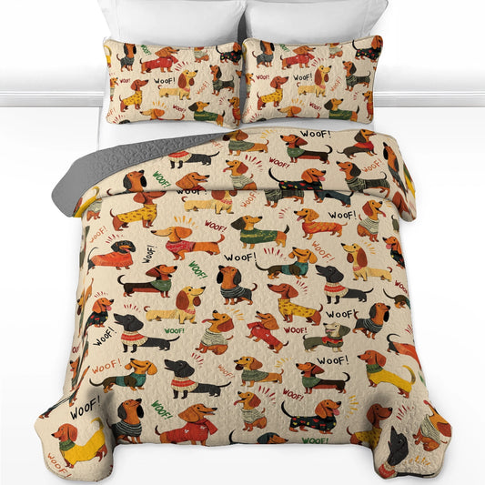 Ensemble de courtepointe toutes saisons Shineful 3 pièces - Dapper Dachshunds Woof-tastic