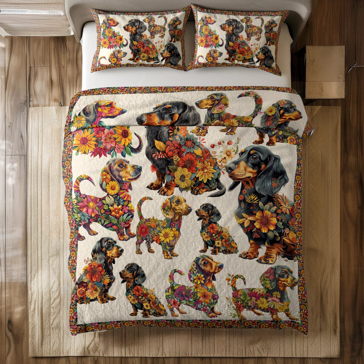 Shineful All Season Quilt 3-Piece Set - Dachshund Bloom