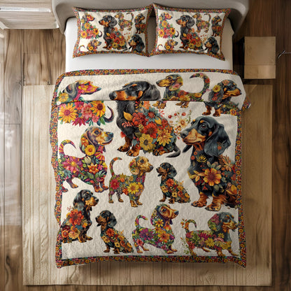 Shineful All Season Quilt 3-Piece Set - Dachshund Bloom