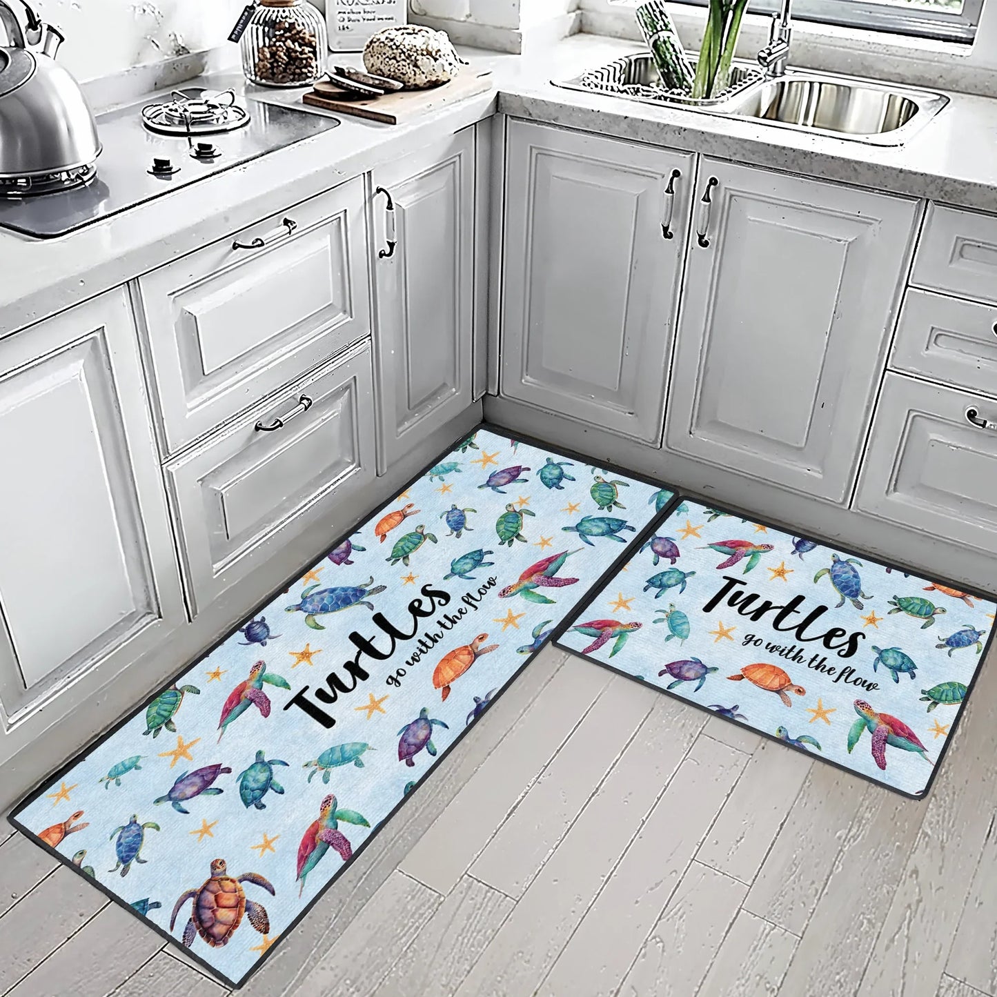 Shineful Ultra-Thin Non Skid Floor Mat, Kitchen Rugs Sea Turtle Go With The Flow